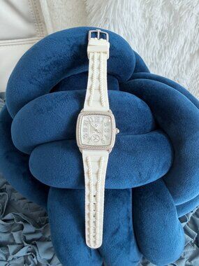 Judith Ripka White Silicone Diamonique Square Watch EUC